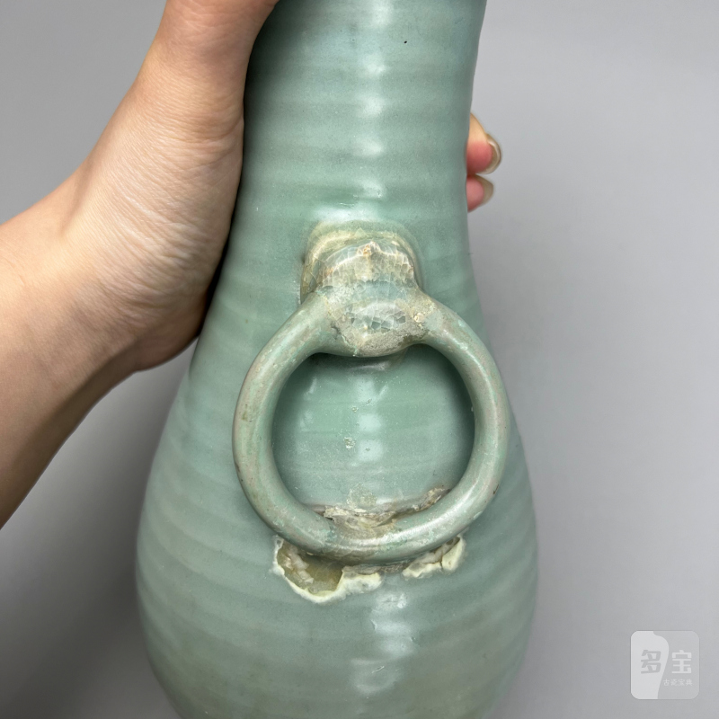 明代 龙泉窑粉青釉弦纹双耳瓶 - 图13